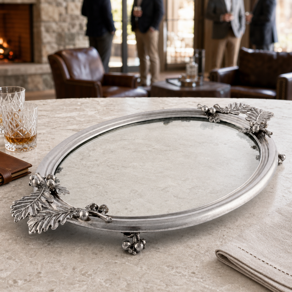 Acorn &amp; Oak Leaf Oval Glass Tray 9