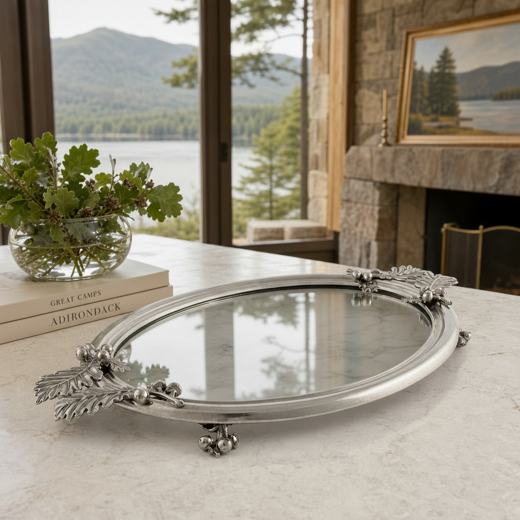 Acorn & Oak Leaf Oval Glass Tray 9