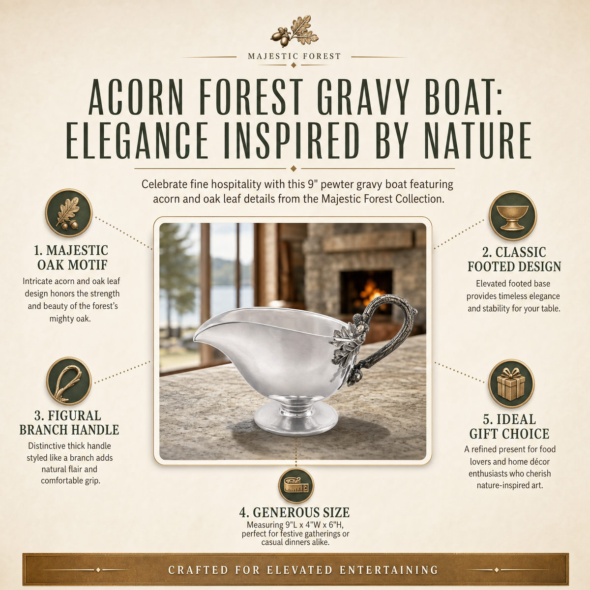 Acorn Forest Gravy Boat 10