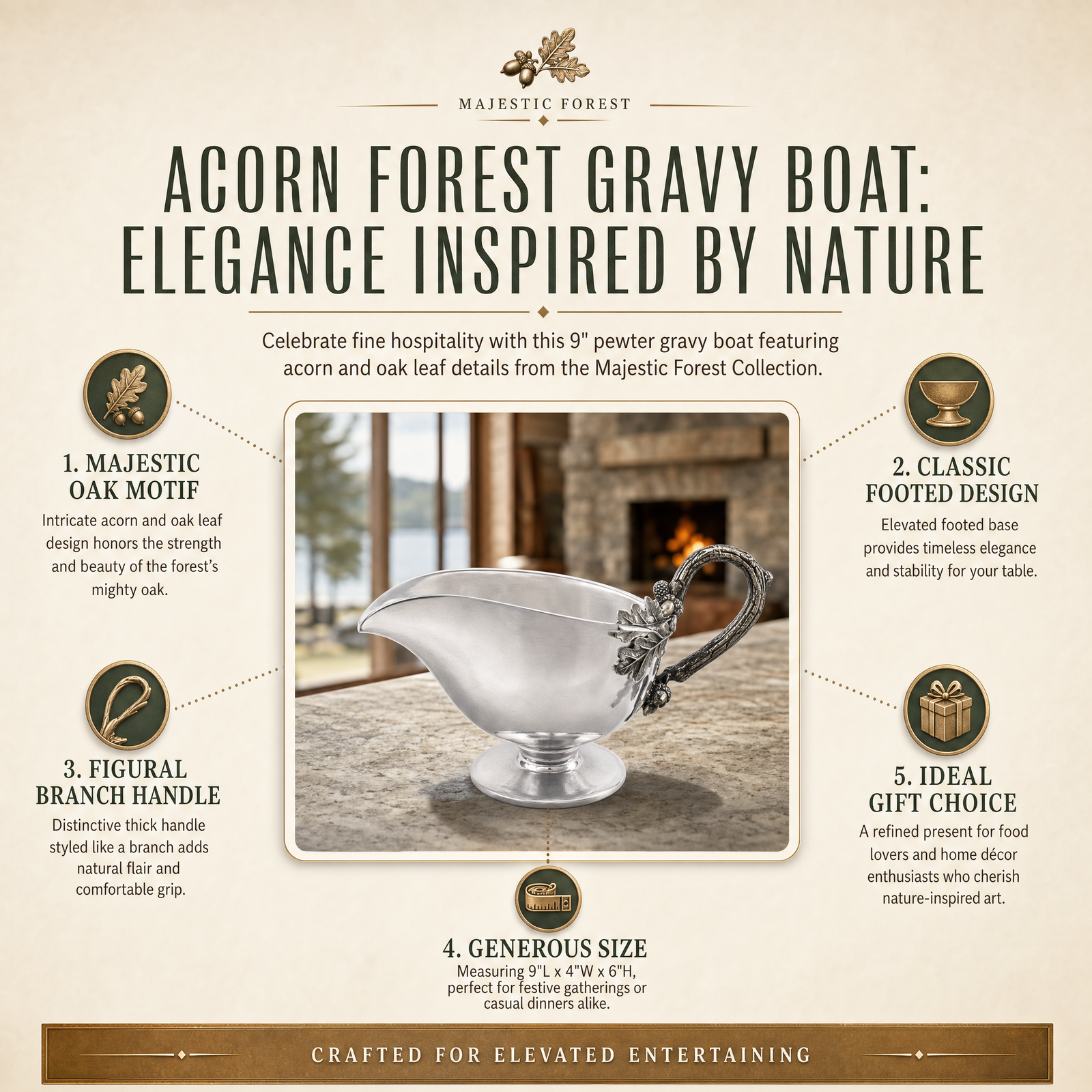 Acorn Forest Gravy Boat 10