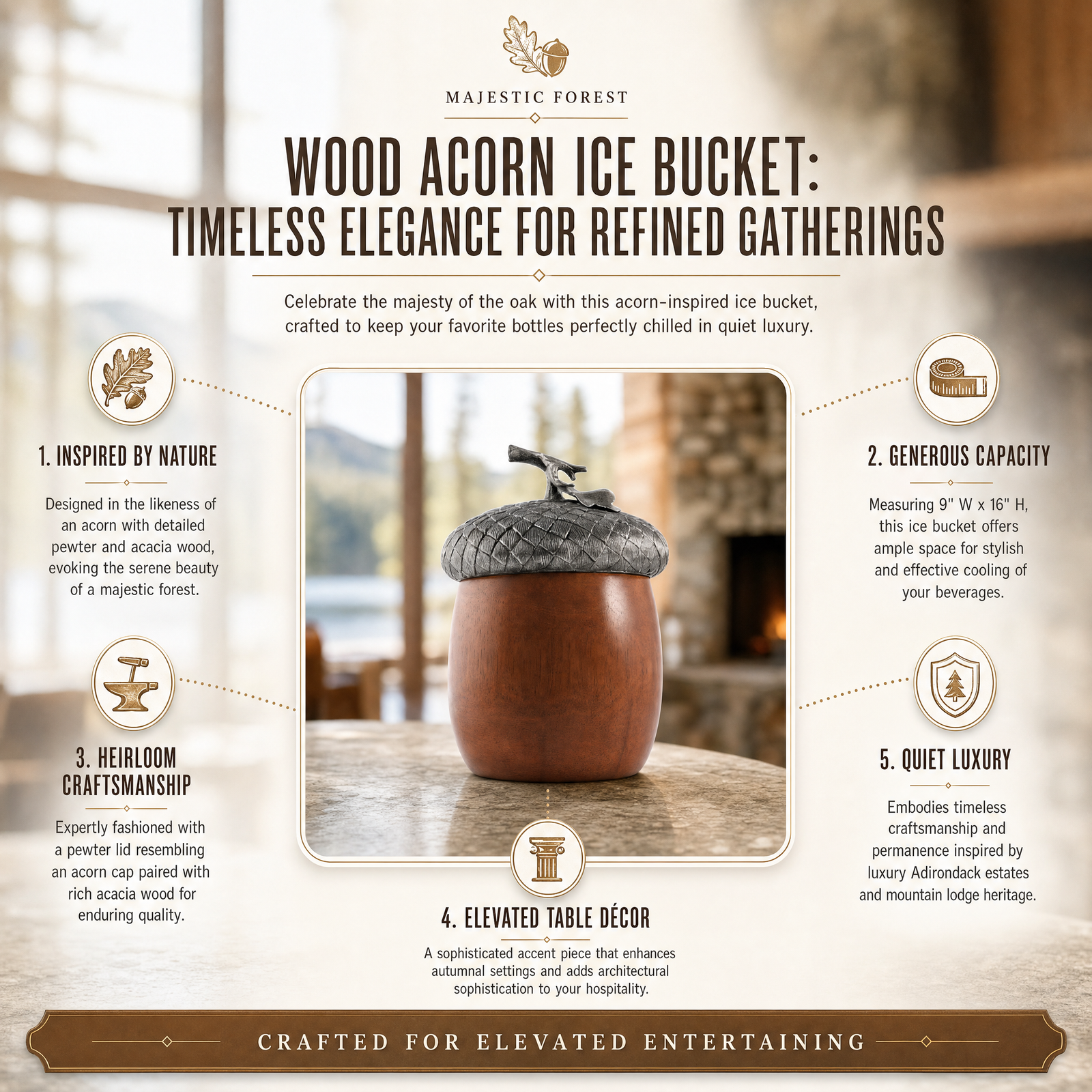 Wood Acorn Ice Bucket 1