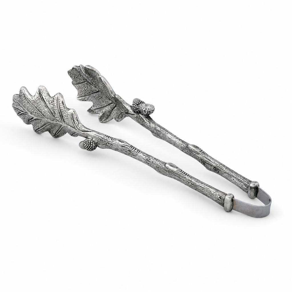 Pewter Oak Leaf Pattern Ice / Bread Tongs 1