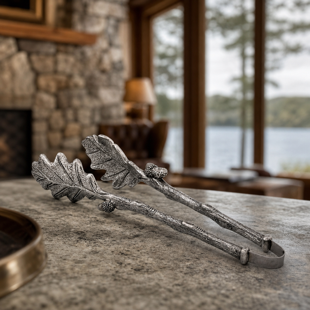Pewter Oak Leaf Pattern Ice / Bread Tongs 1