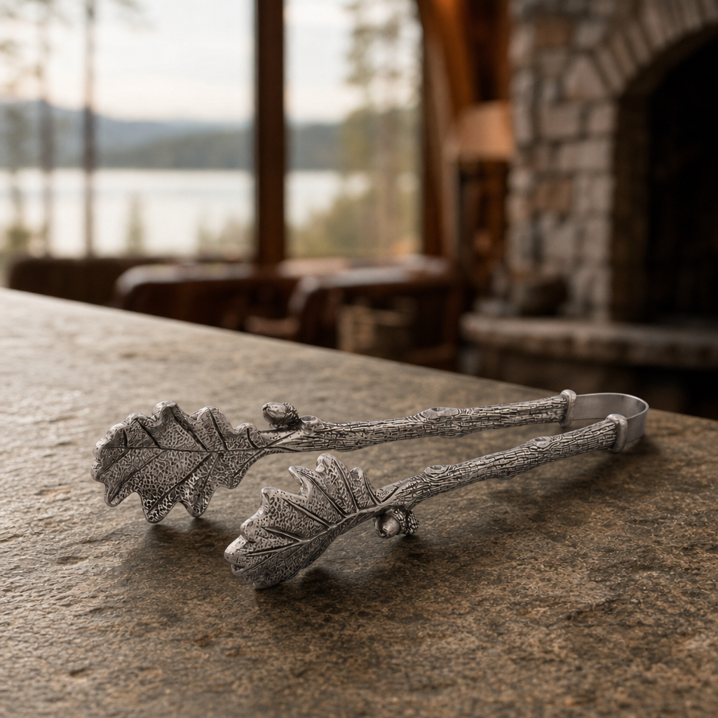 Pewter Oak Leaf Pattern Ice / Bread Tongs 3
