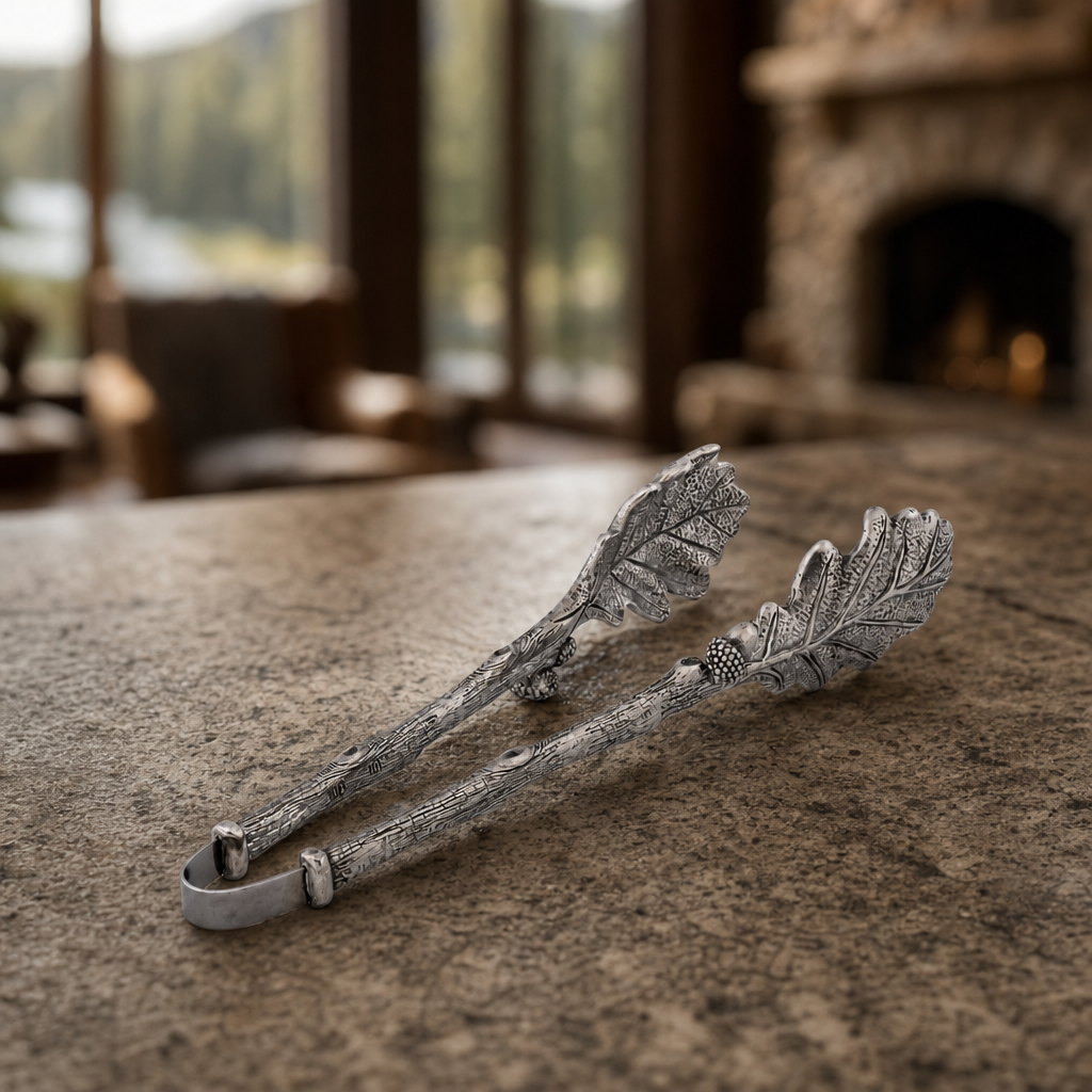 Pewter Oak Leaf Pattern Ice / Bread Tongs 4