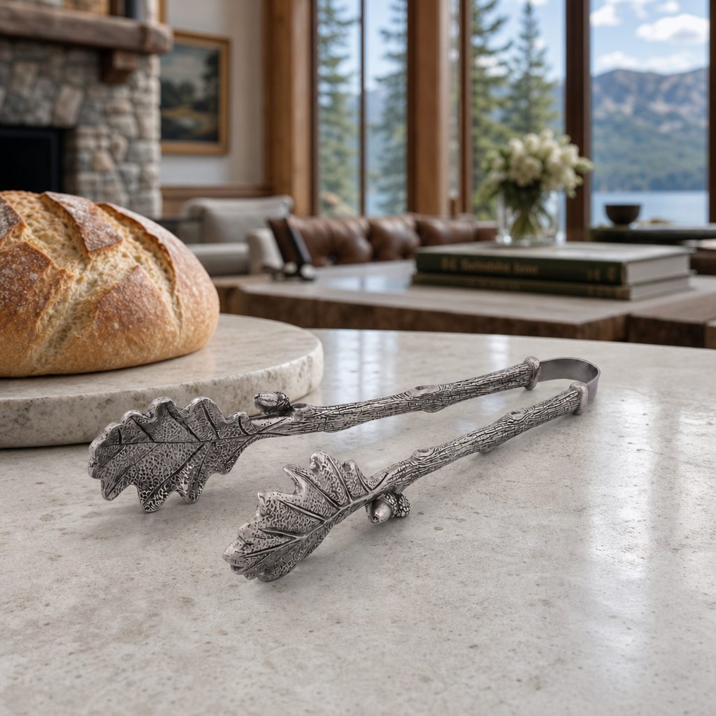Pewter Oak Leaf Pattern Ice / Bread Tongs 7