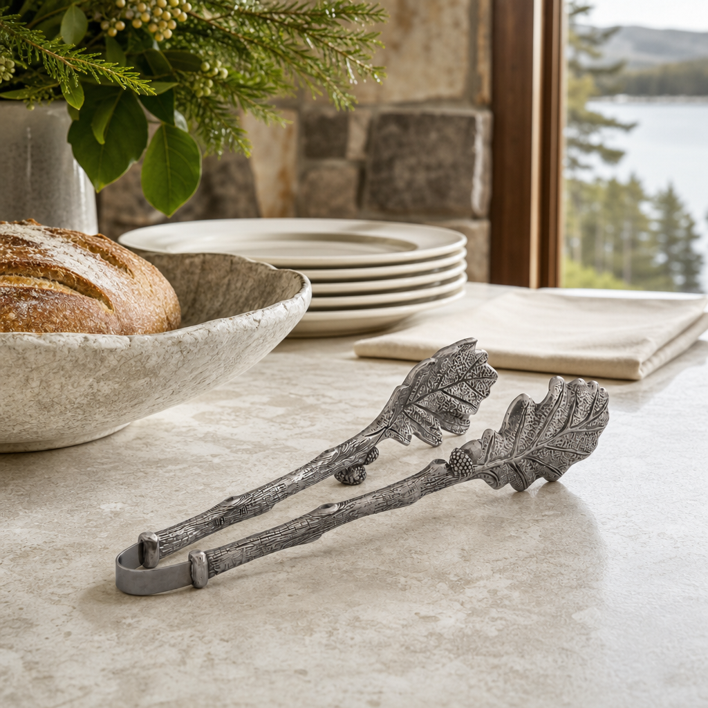Pewter Oak Leaf Pattern Ice / Bread Tongs 8
