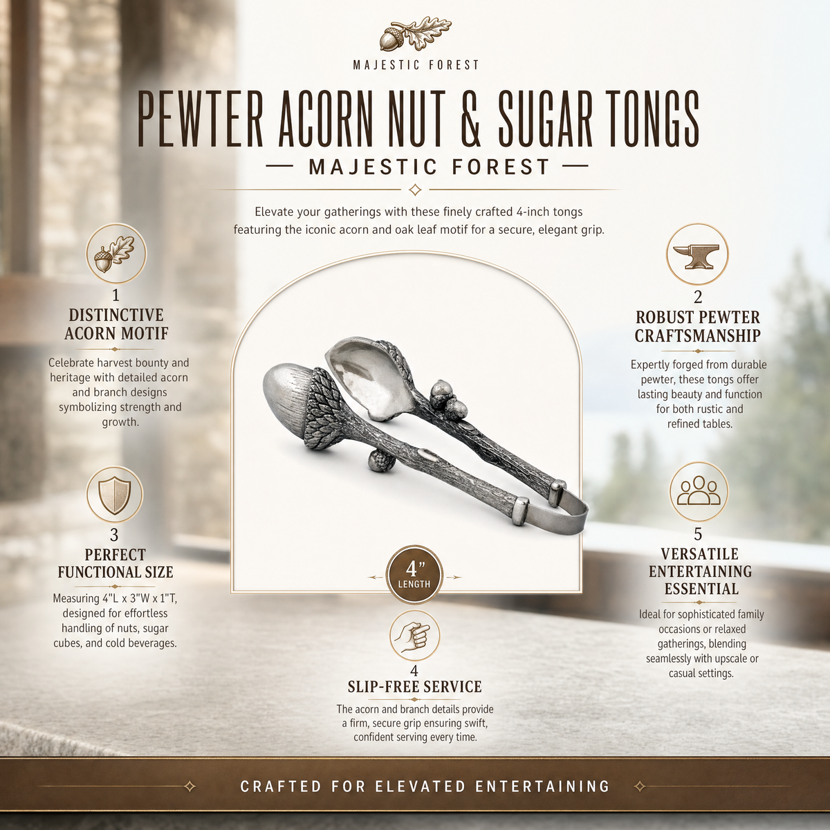 Pewter Acorn Pattern Nut / Sugar Tongs 11