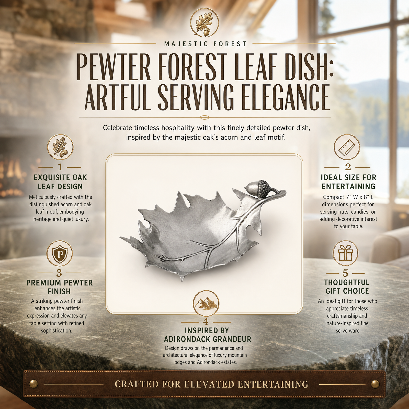 Pewter Forest Leaf Dish: Artful Serving Elegance