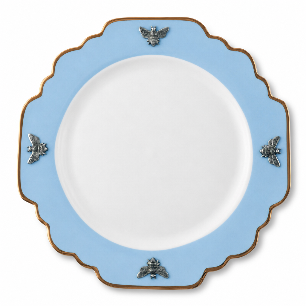 Bee Bone China Dinner Plate Blue with Gold Rim 1