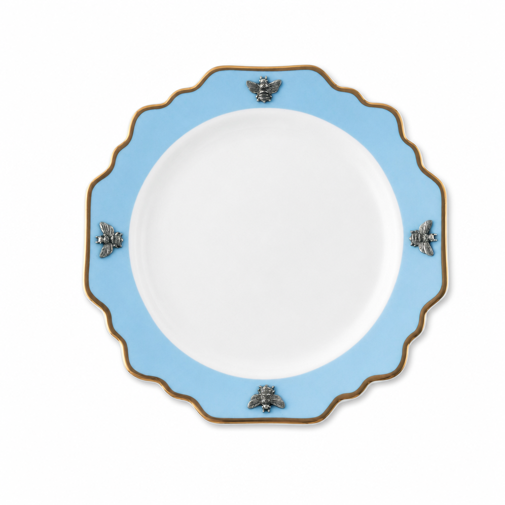 Bee Bone China Dessert / Salad Plate Blue with Gold Rim 1