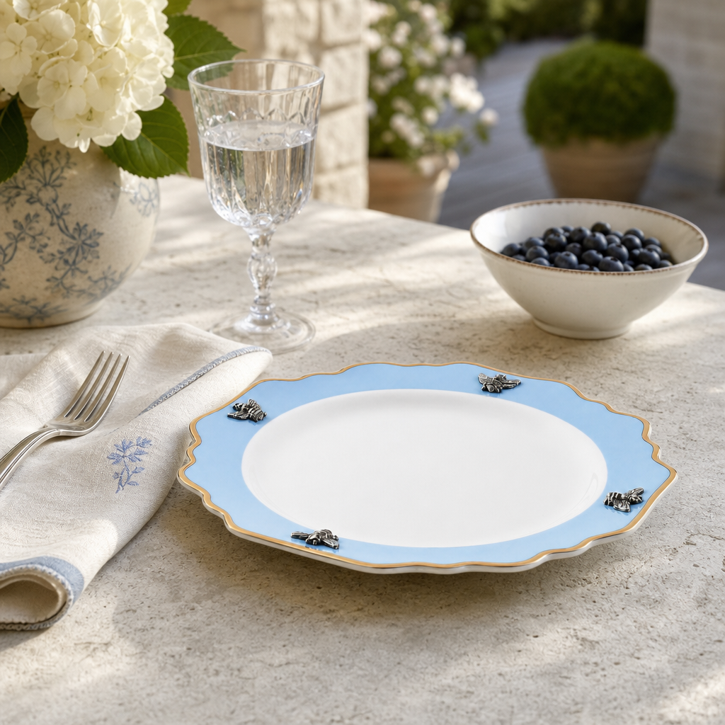 Bee Bone China Dessert / Salad Plate Blue with Gold Rim 5