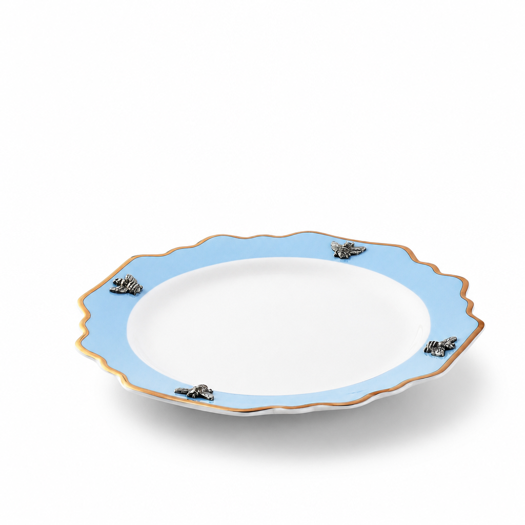 Bee Bone China Dessert / Salad Plate Blue with Gold Rim 6
