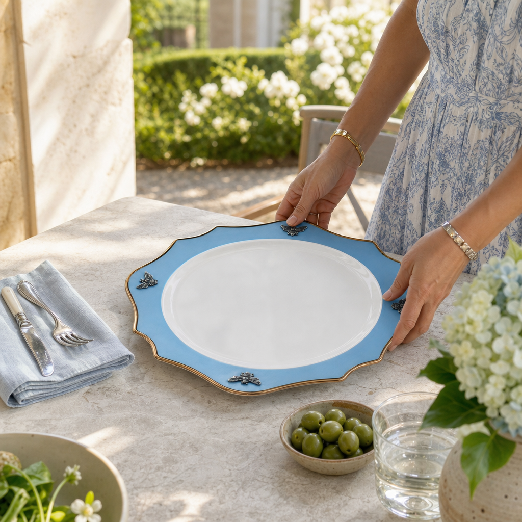Bee Bone China Charger Blue with Gold Rim 4