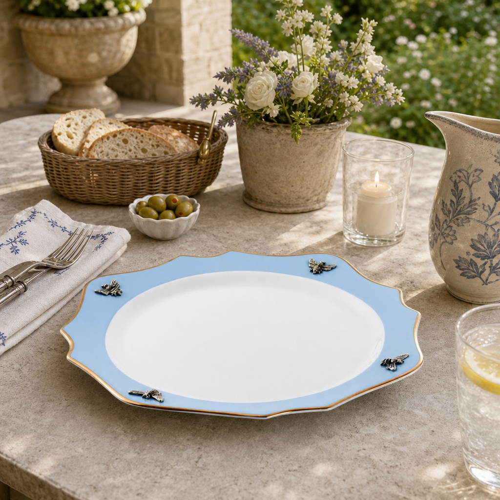 Bee Bone China Charger Blue with Gold Rim 5