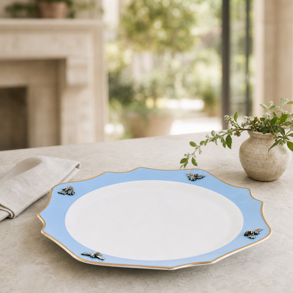 Bee Bone China Charger Blue with Gold Rim 3