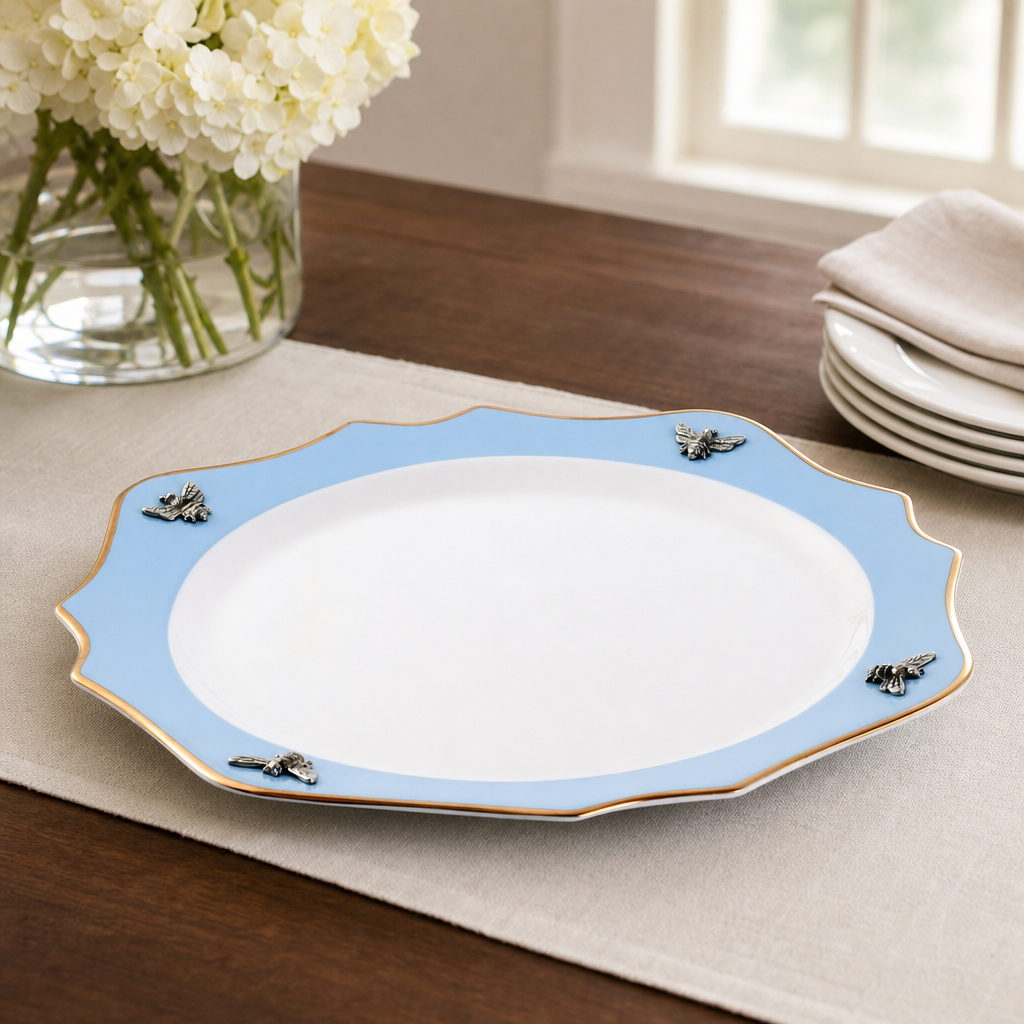 Bee Bone China Charger Blue with Gold Rim 6