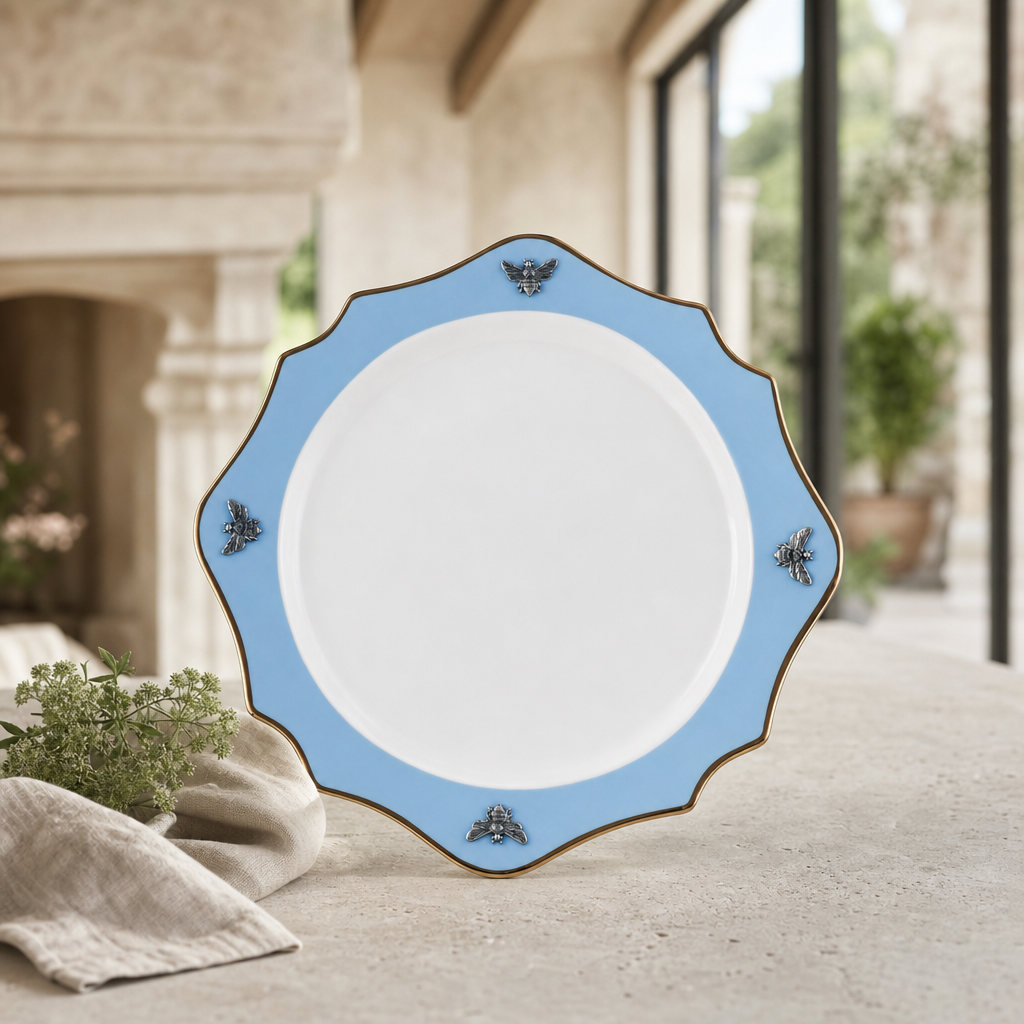 Bee Bone China Charger Blue with Gold Rim 1