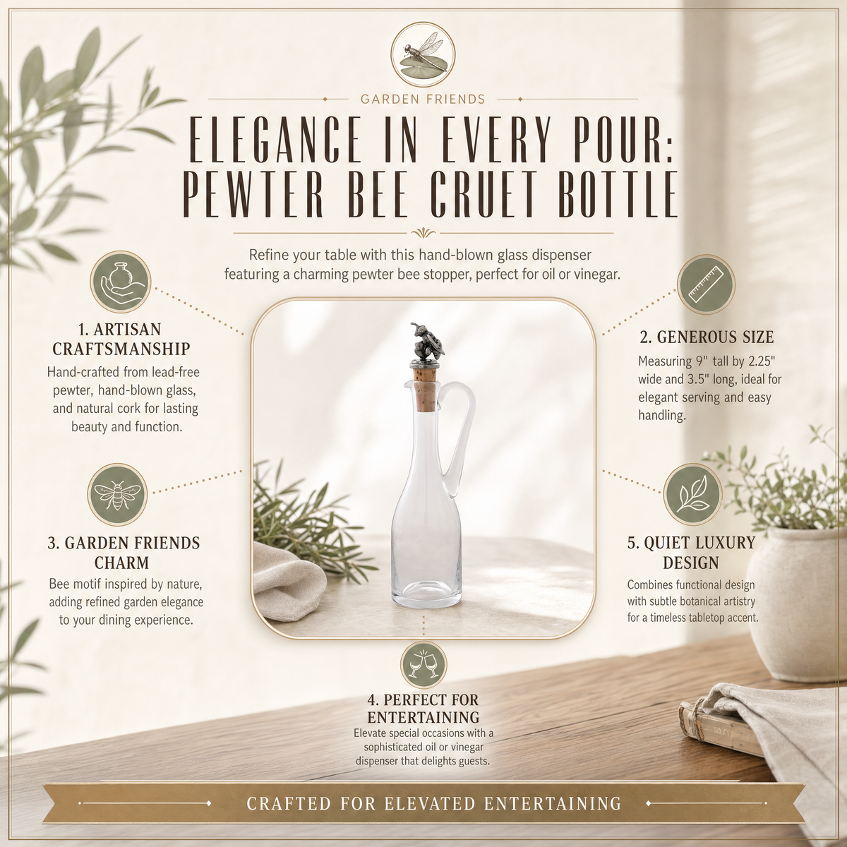 Cruet Bottle with Pewter Bee Cork Stopper 9