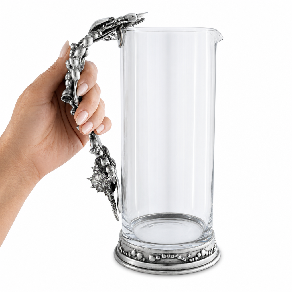 Glass Pitcher Pewter Marine Life Handle 10