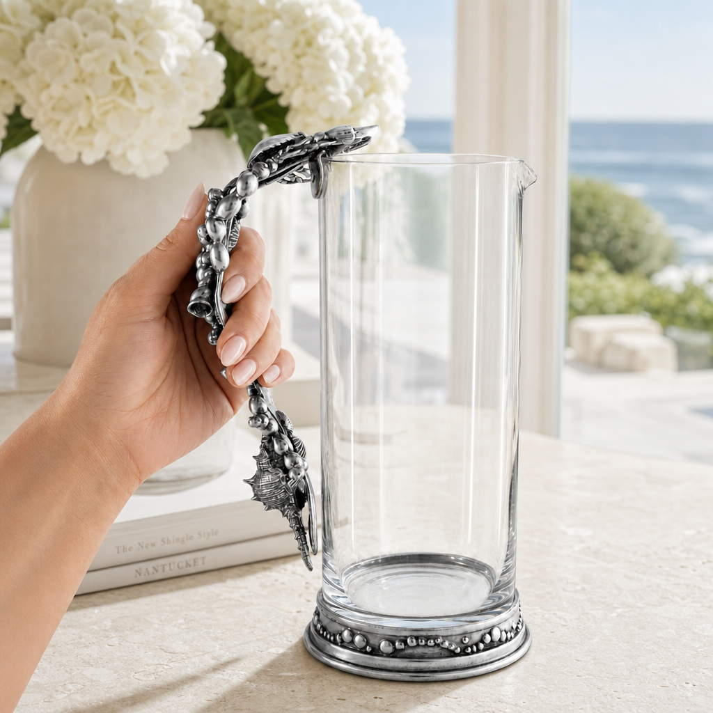 Glass Pitcher Pewter Marine Life Handle 3