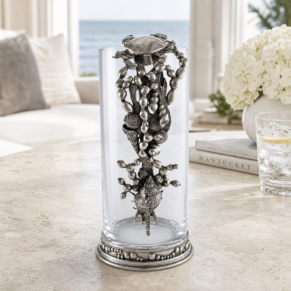 Glass Pitcher Pewter Marine Life Handle 4