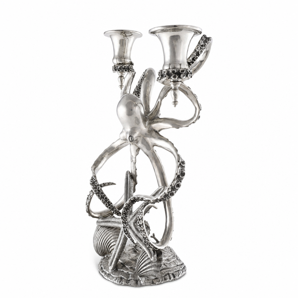 Two Taper Pewter Octopus Candelabrum 1