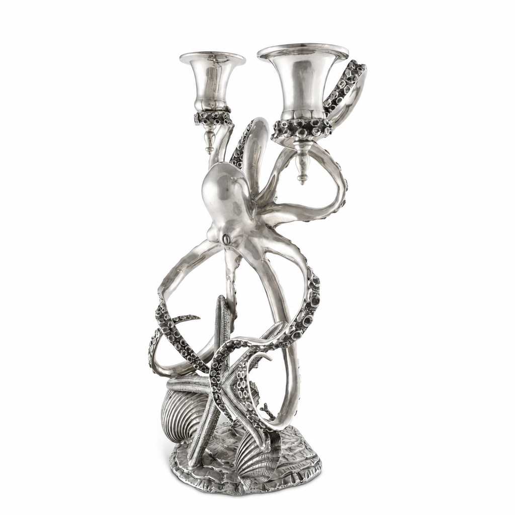 Two Taper Pewter Octopus Candelabrum 1