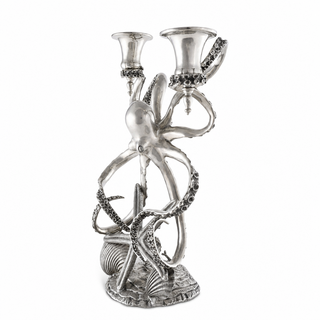 Two Taper Pewter Octopus Candelabrum