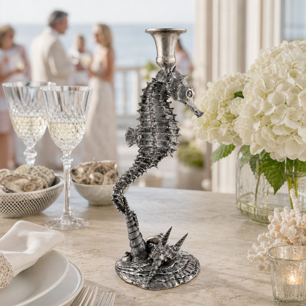Pewter Seahorse Candlestick 6