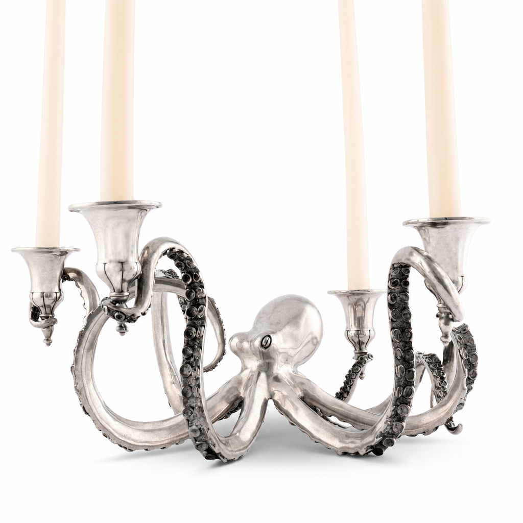 Four Taper Pewter Octopus Candelabrum 1
