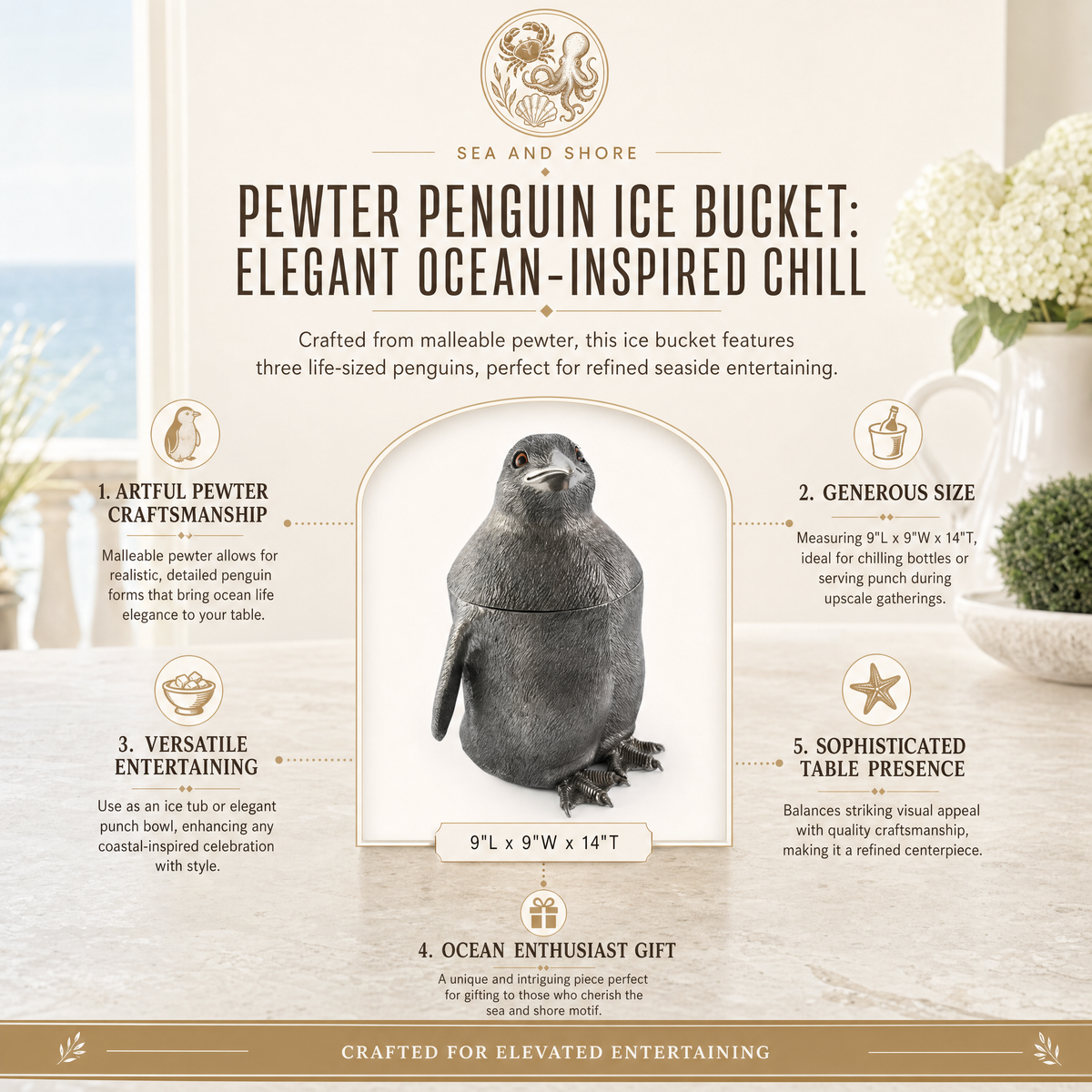 Pewter Penguin Ice Bucket 11