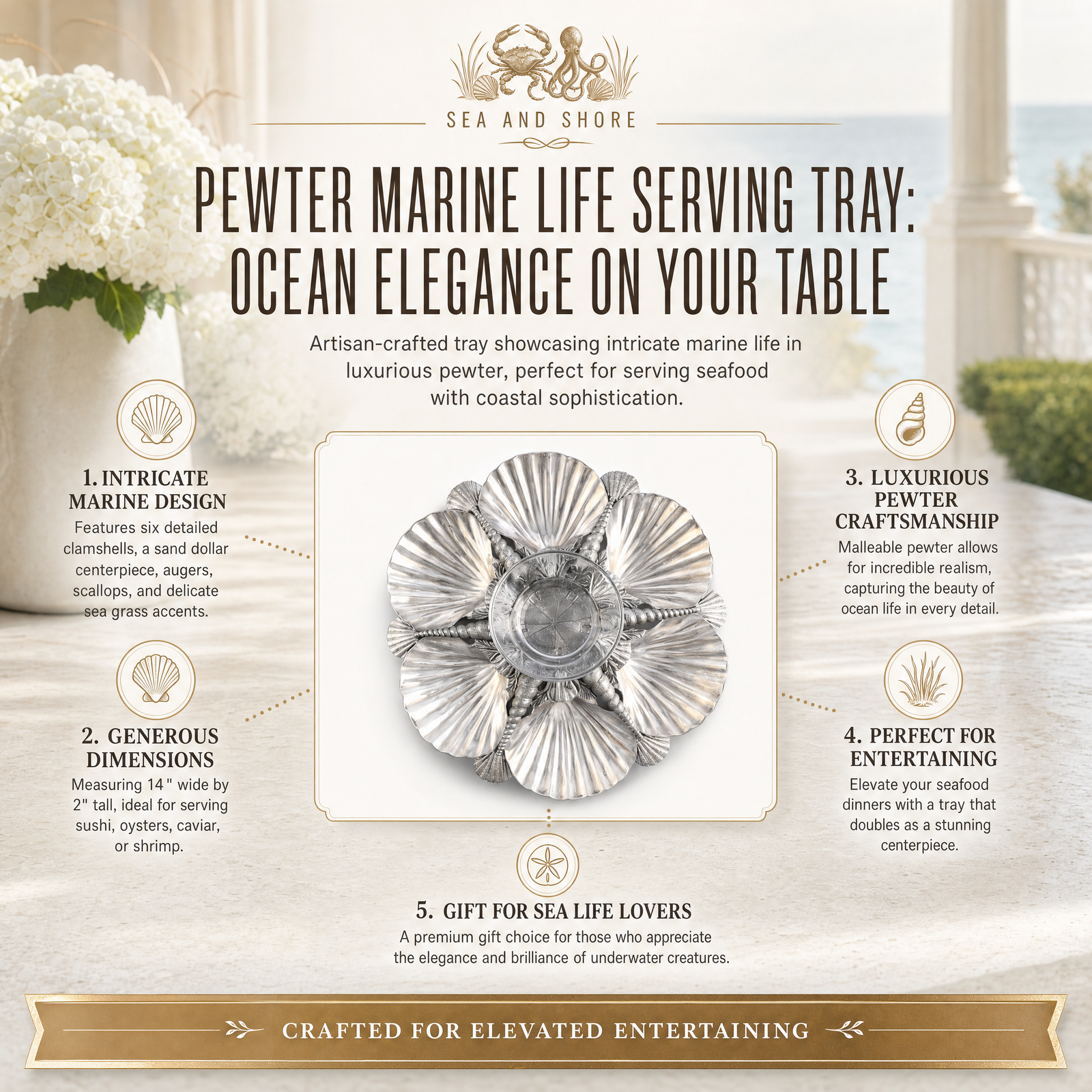 Pewter Marine Life Serving Tray 9