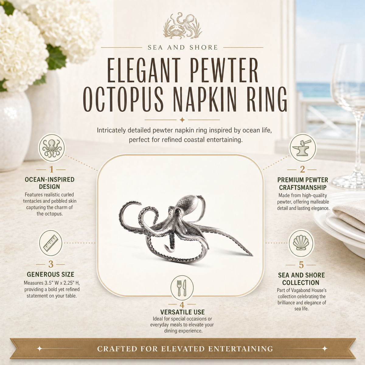 Pewter Octopus Napkin Ring 1