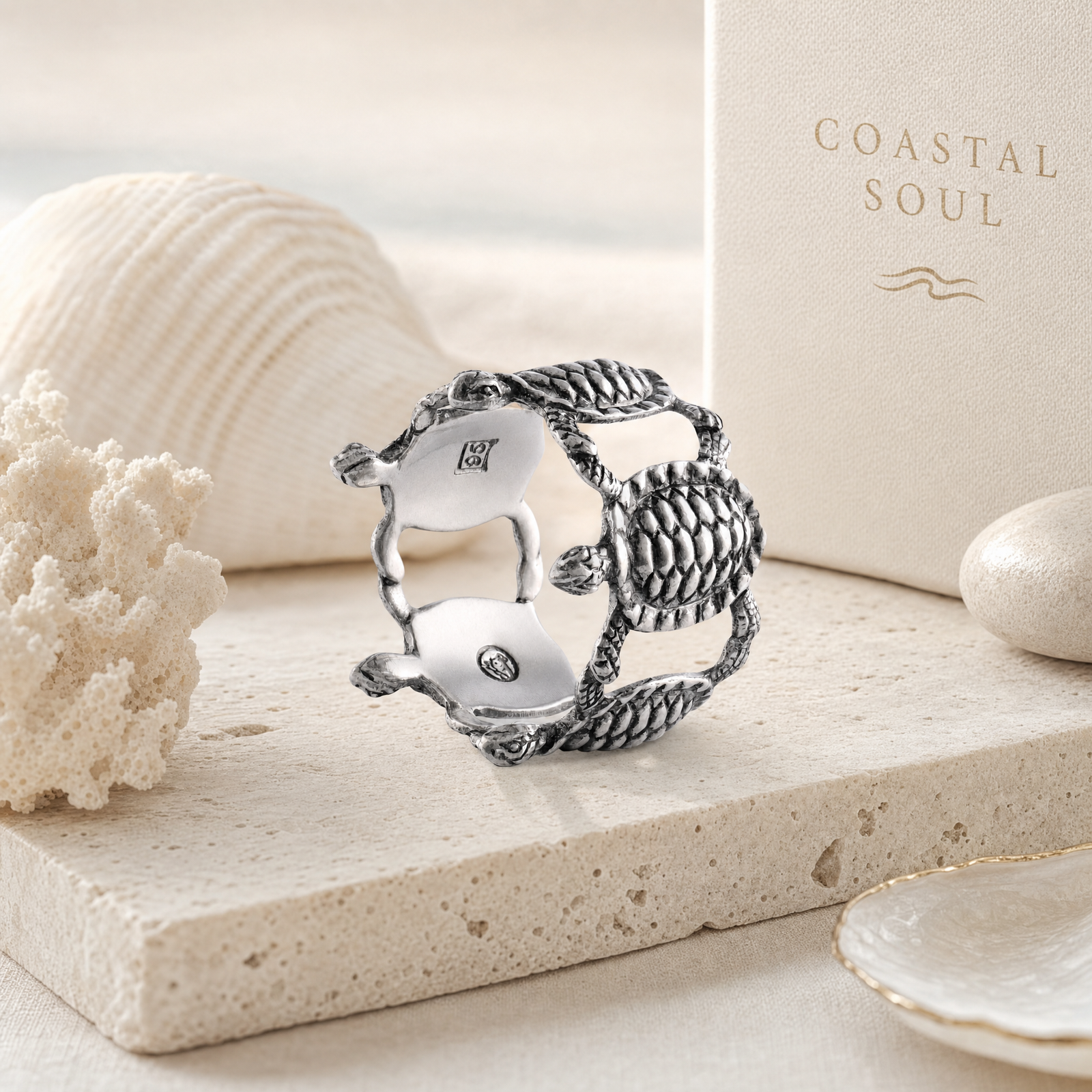 Elegant Sea Turtle Napkin Rings in Premium Pewter