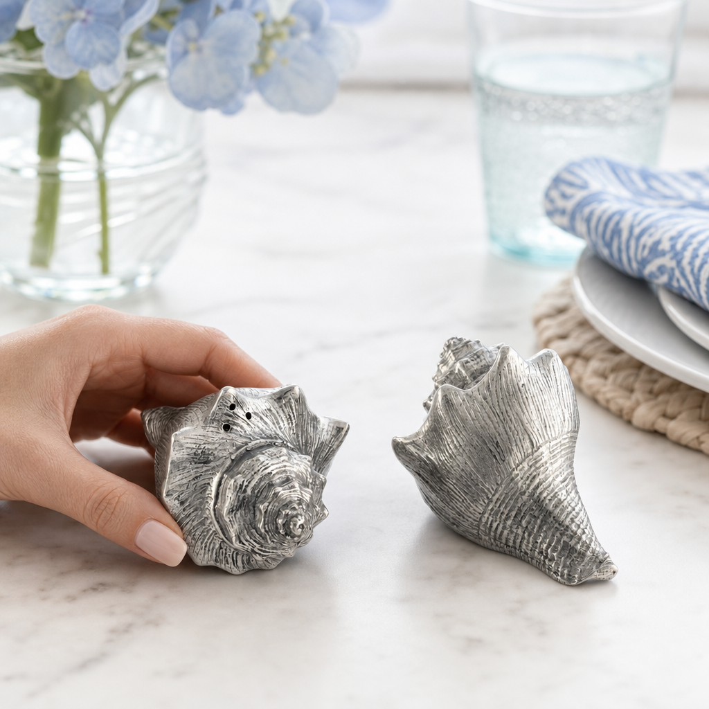 Pewter Conch Shells Salt & Pepper Set 11