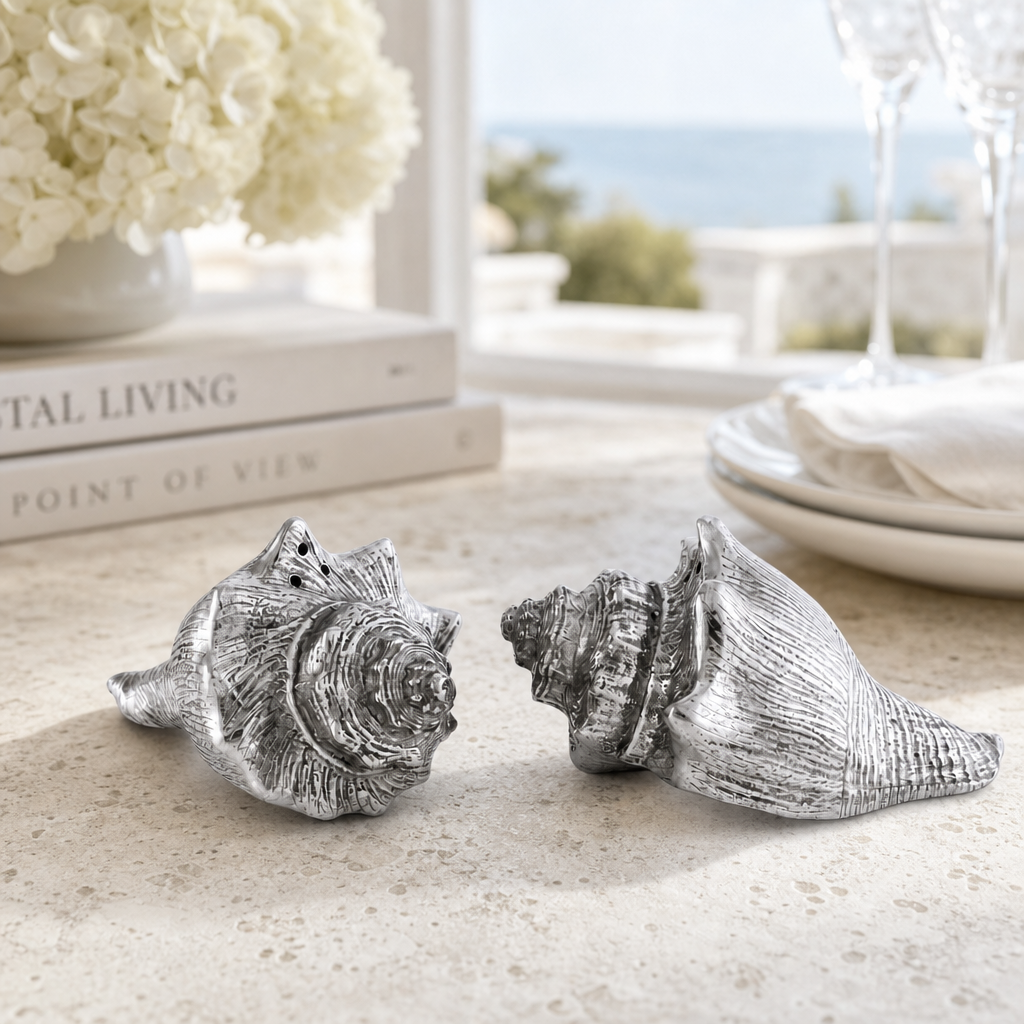 Pewter Conch Shells Salt & Pepper Set 1