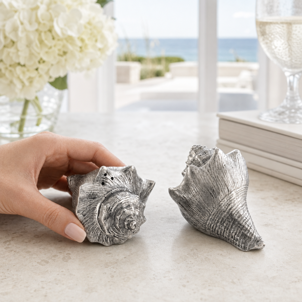 Pewter Conch Shells Salt & Pepper Set 3