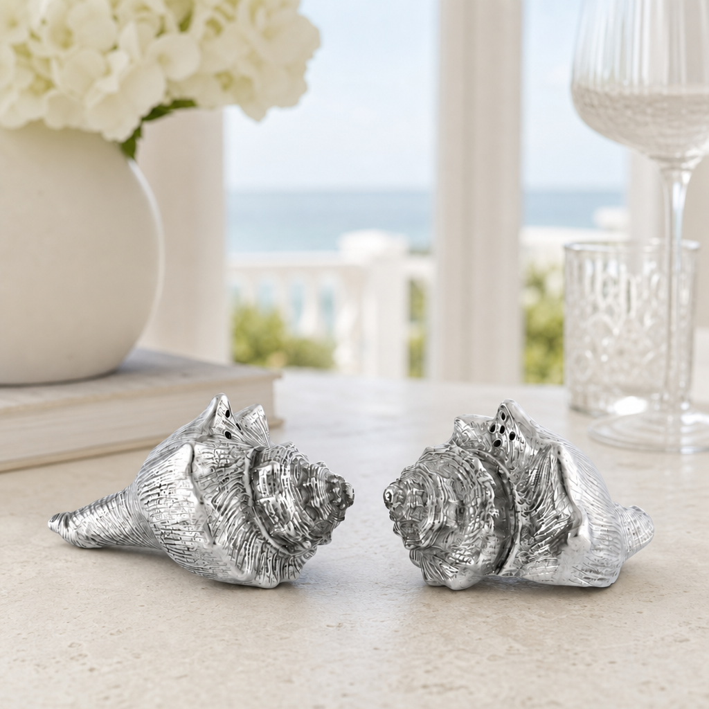 Pewter Conch Shells Salt & Pepper Set 4