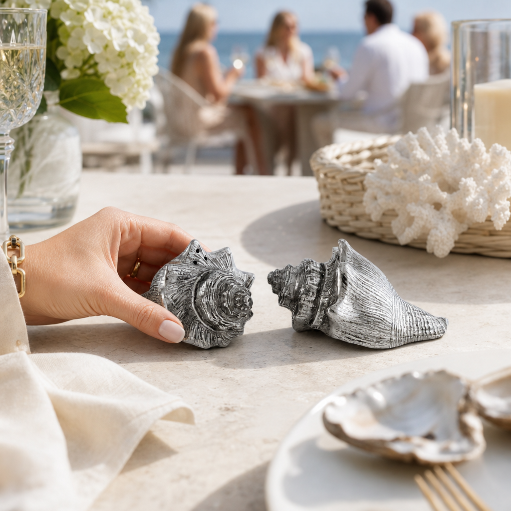 Pewter Conch Shells Salt & Pepper Set 6