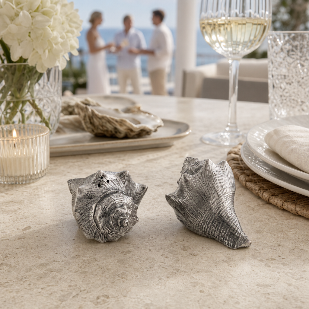 Pewter Conch Shells Salt & Pepper Set 7