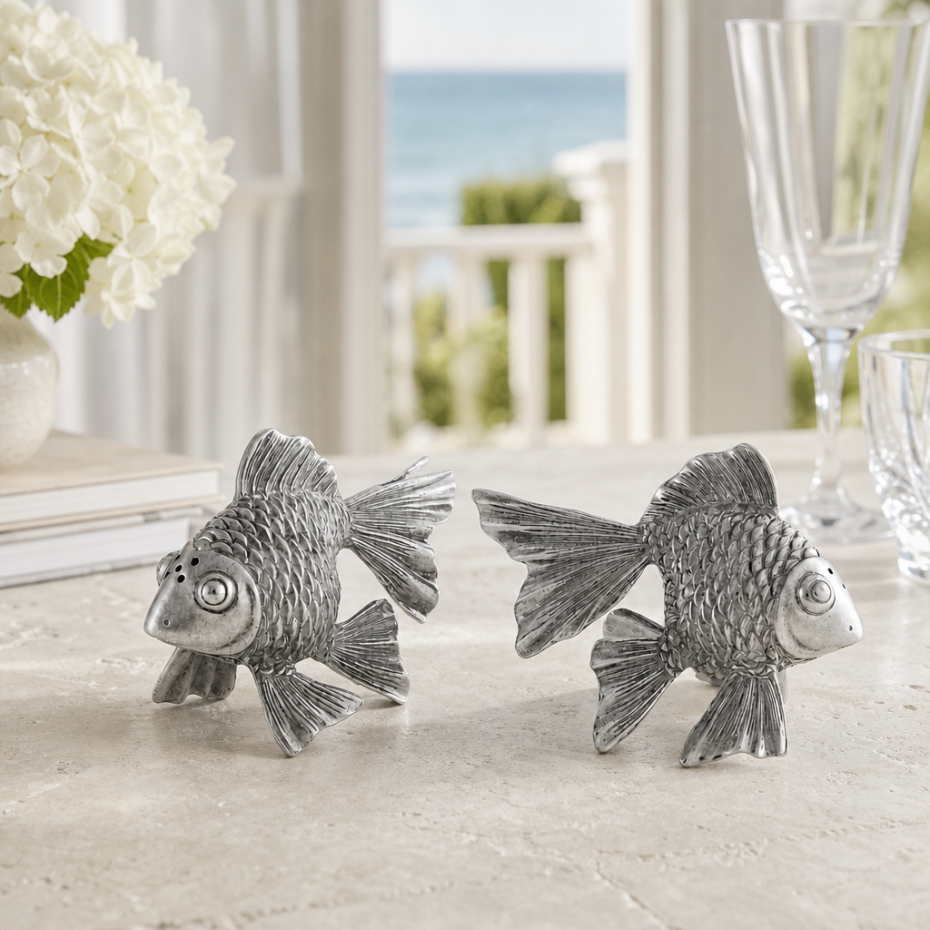 Pewter Goldfish Salt & Pepper Set 4