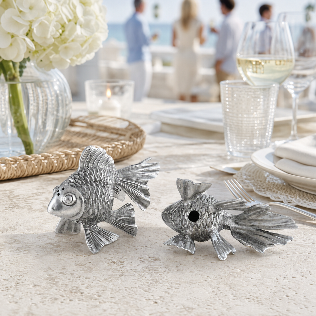 Pewter Goldfish Salt & Pepper Set 9