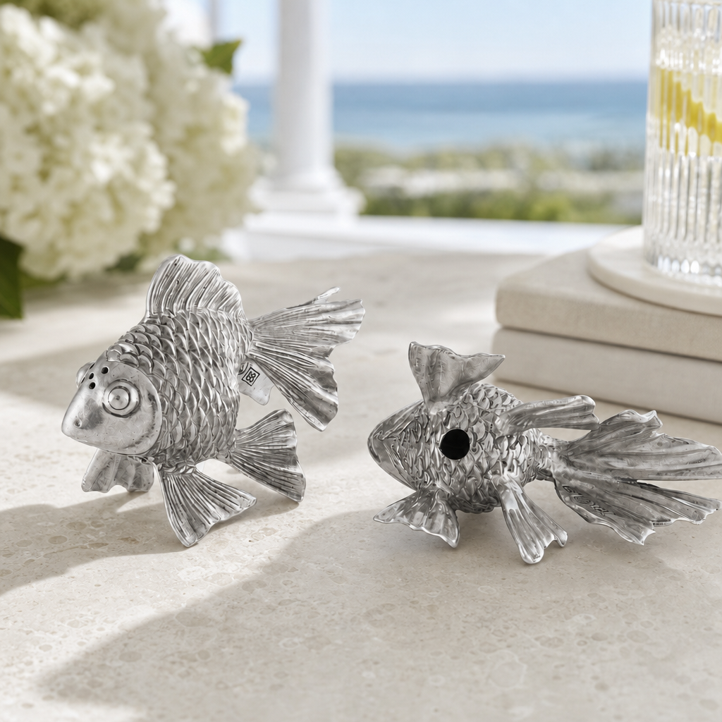 Pewter Goldfish Salt & Pepper Set 5