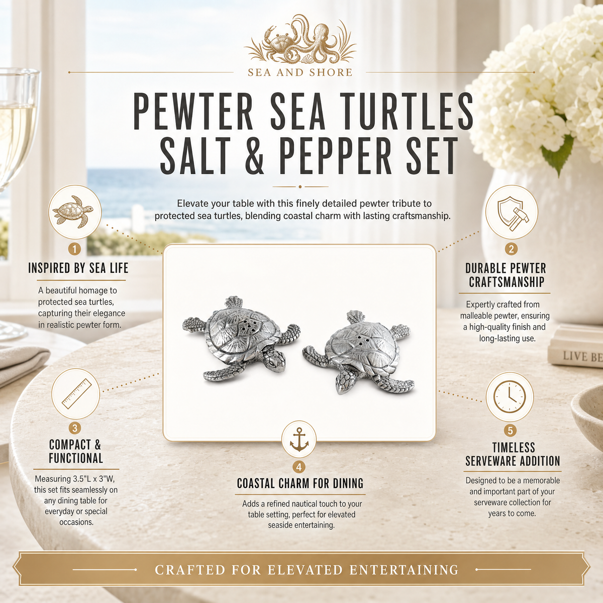 Pewter Sea Turtles Salt & Pepper Set 6