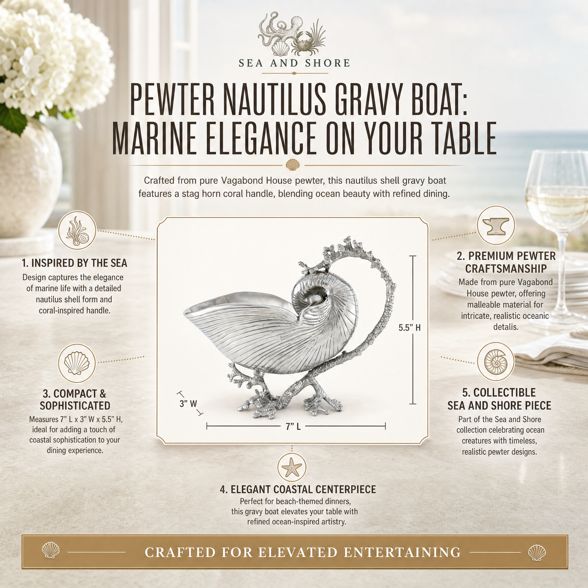 Pewter Nautilus Gravy Boat 9