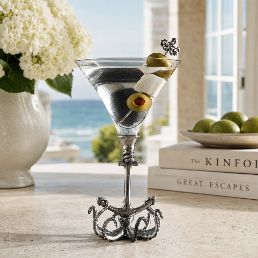 Octopus Pewter Stem Cocktail Glass 3