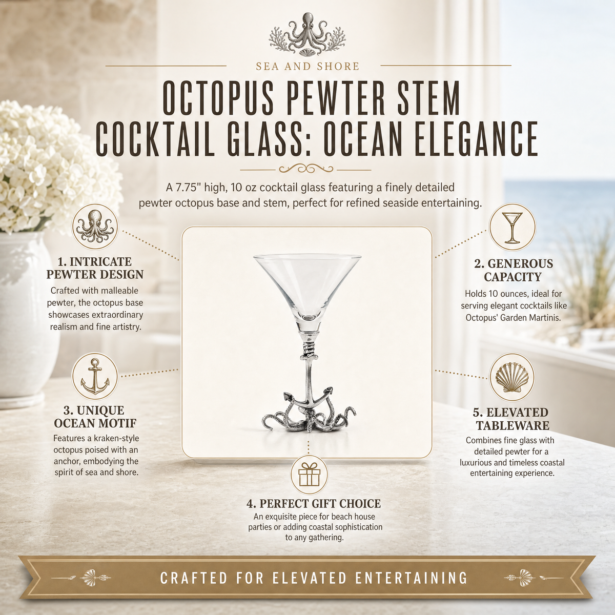 Octopus Pewter Stem Cocktail Glass 1
