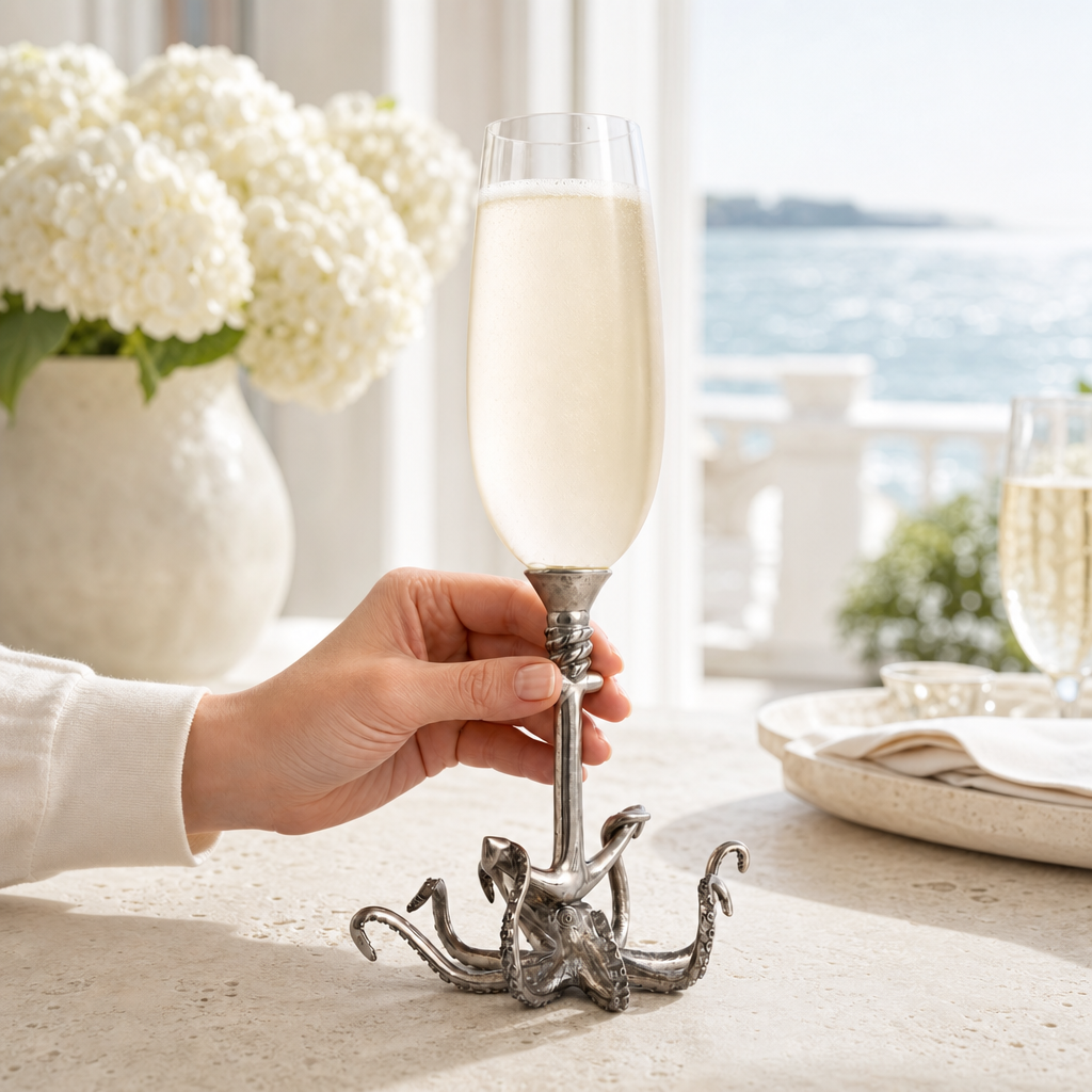 Octopus Pewter Stem Champagne Flute 3