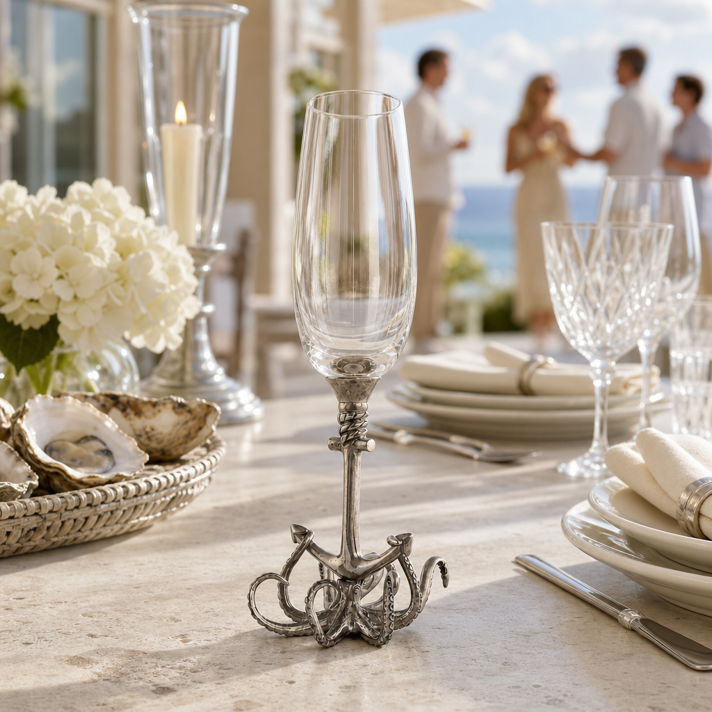 Octopus Pewter Stem Champagne Flute 8